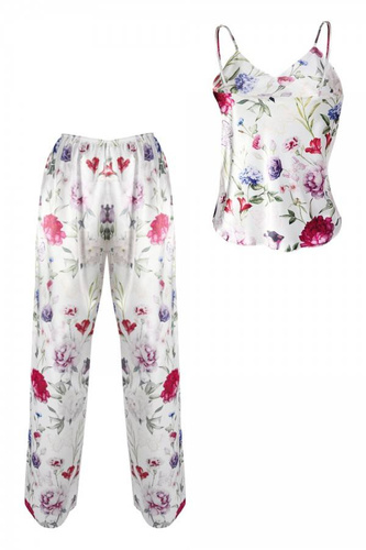 Piżama Damska Satynowa Flowers  DKaren - DK-KI 5 biały