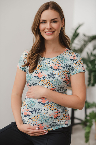 Bluzka do karmienia i ciążowa z krótkim rękawem Milk Shirt Milk&Love łąka na błękitnym