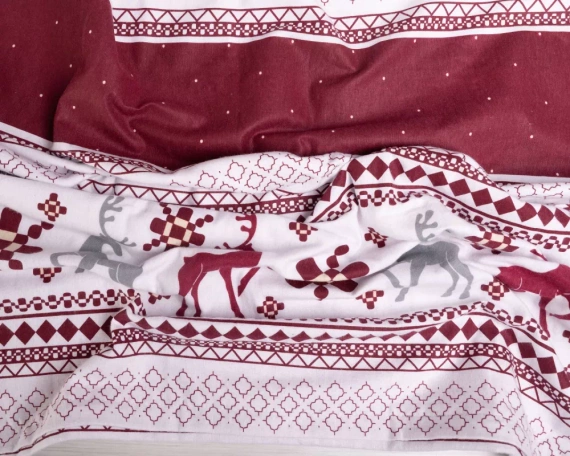 Pościel flanelowa świąteczna renifery F-89A Matex czerwony