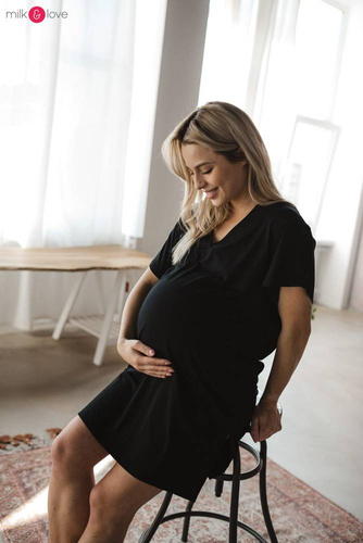 Bambusowa koszula nocna ciążowa i do karmienia Moon Milk&Love czarny