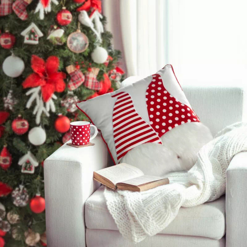 Eurofirany poszewka świąteczna CHP 152 – 45x45, biała z czerwonym motywem skrzatów