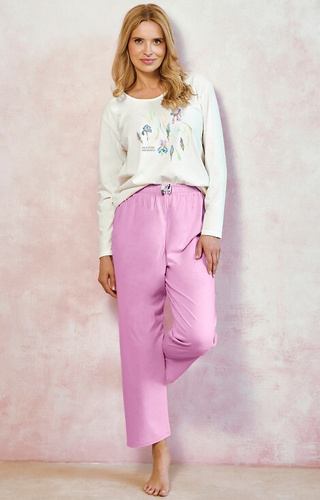 Damska piżama bawełniana Monica 3459 Taro – długi rękaw, wzór kwiatowy