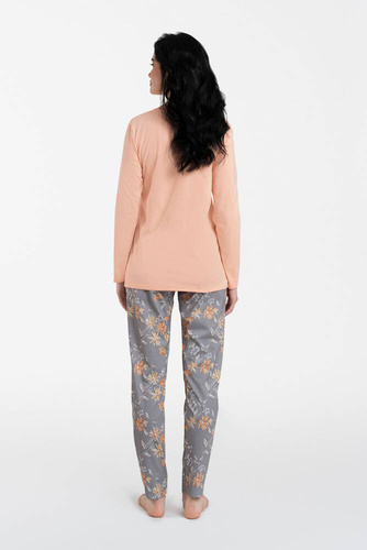 Piżama Damska długi rękaw, spodnie Kasali Italian Fashion - łosoś/druk 