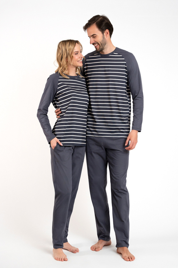 Piżama Damska długi rękaw, długie spodnie Oda Italian Fashion - druk grafitowy/grafitowy