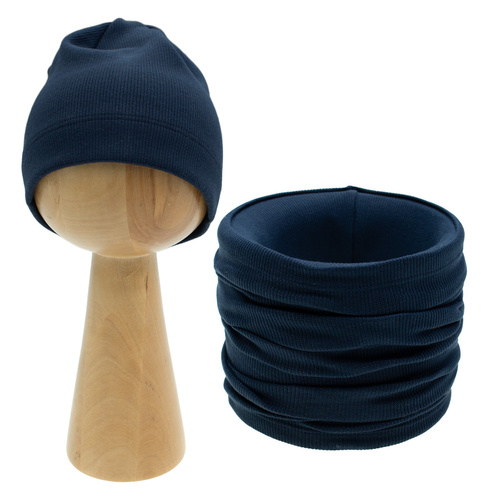 Komplet Nicol Willy 219268 – czapka i komin bawełniane granatowe