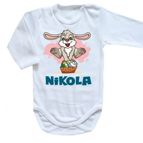 Body długi rękaw "Wielkanoc zajączek z koszyczkiem z imieniem" Moocha biały