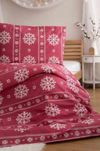 Jerry Fabrics pościel świąteczna Christmas – bawełna 100%, czerwona w białe śnieżki