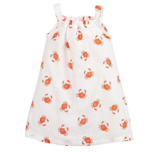 Letnia sukienka dziewczęca z muślinu Pinokio Crabs ecru 100% bawełna