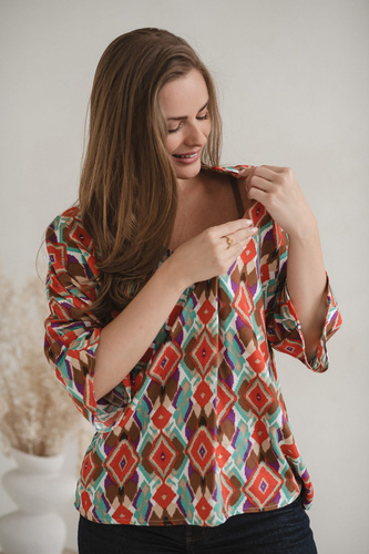 Milk&Love Bluzka ciążowa i do karmienia Bahama Mama w print Boho wiskoza, oversize, rękaw 3/4