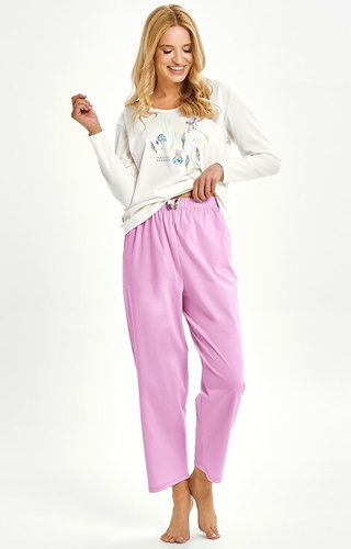 Damska piżama bawełniana Monica 3459 Taro – długi rękaw, wzór kwiatowy