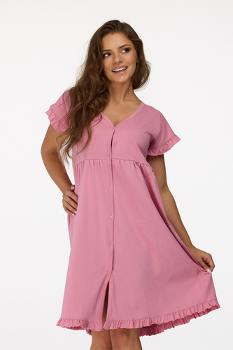 Senizo koszula nocna ciążowa no. 24  antyczny róż– 100% bawełna, falbanki, wygodne napy do karmienia