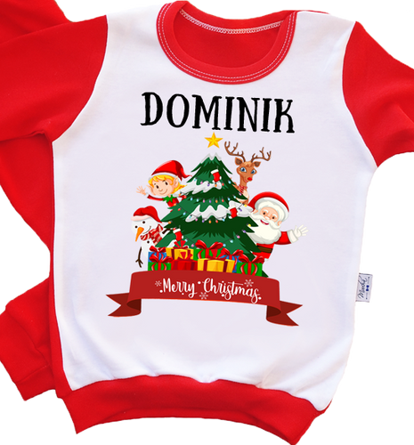 Piżamka świąteczna "MERRY CHRISTMAS" z imieniem Moocha czerwony