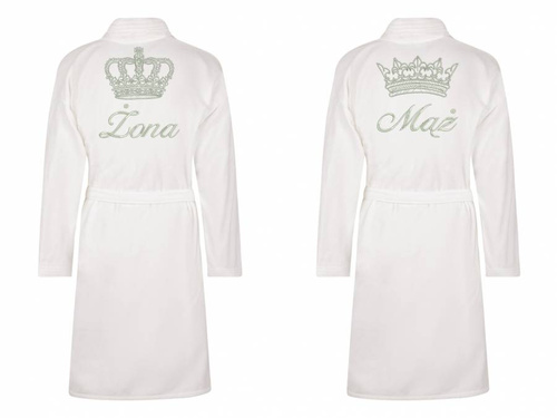 Zestaw szlafroków Żona&Mąż + Korona ByShelly - biały/srebrny