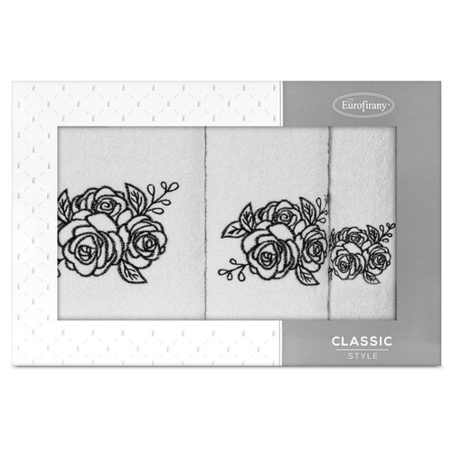 Komplet ręczników Rosalia z haftem z motywem róż Eurofirany biały  