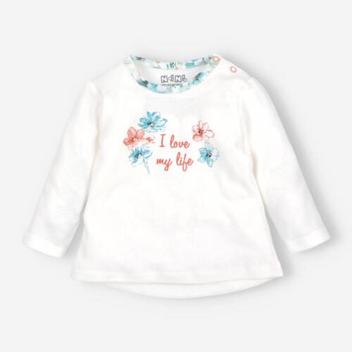 Bluzka z bawełny organicznej Flowers Nini ecru