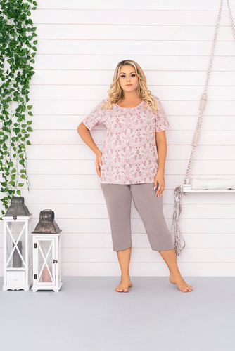 Piżama Damska krótki rękaw, 3/4 spodnie Kalmia Italian Fashion- druk