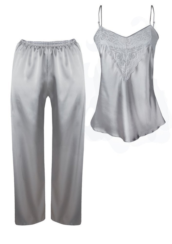 Piżama Damska Satynowa Avery DKaren - srebrny