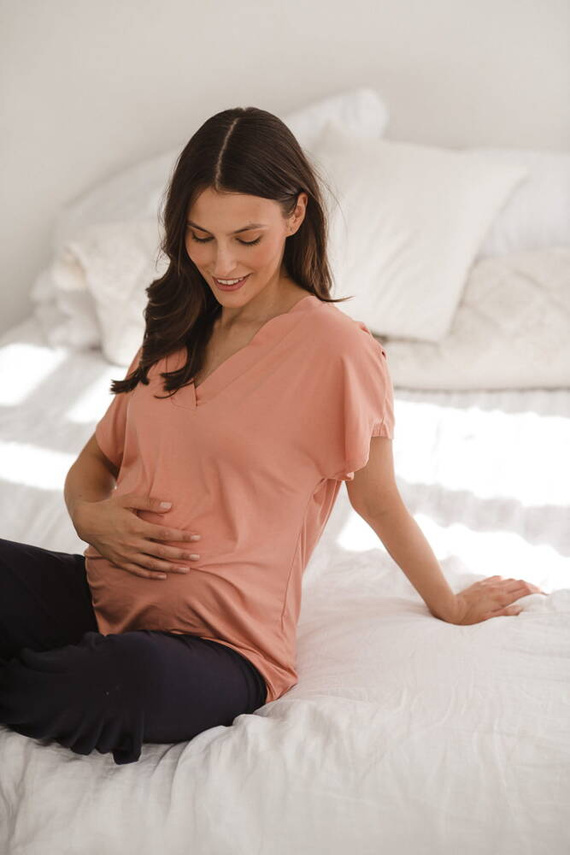 Bambusowa bluzka od piżamy ciążowej do karmienia krótki rękaw Moon Milk&Love herbaciana róża