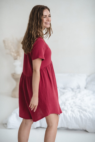 Koszula nocna ciążowa i do karmienia muślinowa Aurora Milk&Love malinowy
