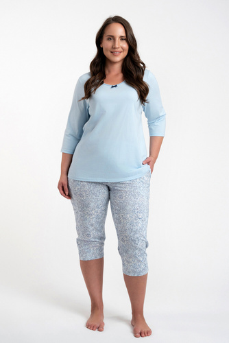 Piżama Damska 3/4 rękaw, 3/4 spodnie Salli Italian Fashion - niebieski/druk 