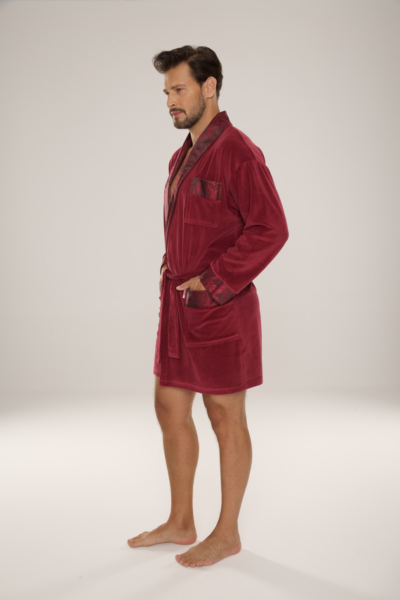 De Lafense Noble 866 – męski szlafrok welurowy z bawełny, krótszy fason