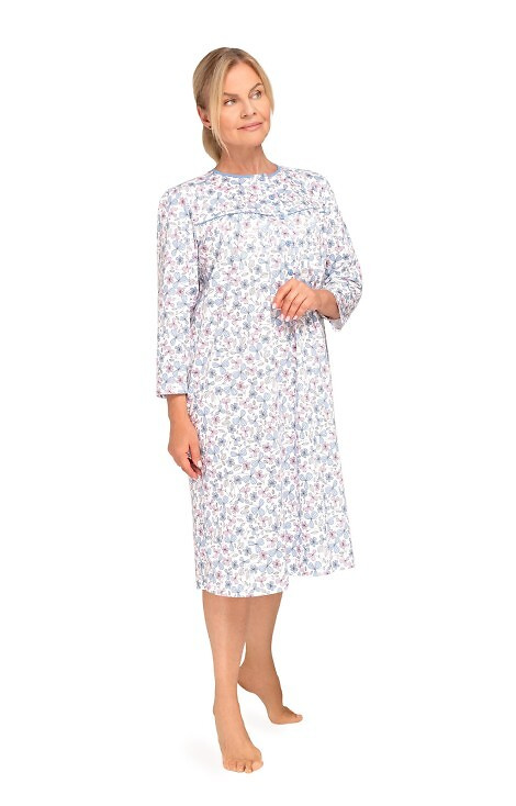 Martel Bogna II 204 – koszula nocna damska bawełniana, długi rękaw- 30 niebieski-różowy