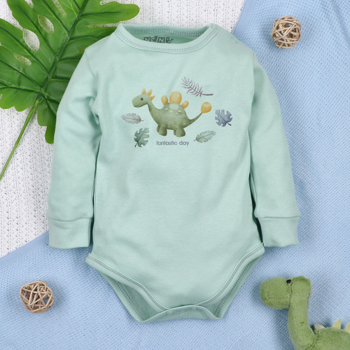 Body niemowlęce Dino Explorer Nini miętowy– bawełna organiczna, długi rękaw