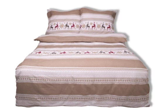 Pościel flanelowa świąteczna renifery F-88 Matex beżowy