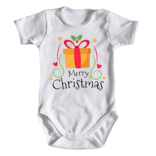 Body krótki rękaw "Merry Christmas z prezentem BOŻE NARODZENIE" Moocha biały