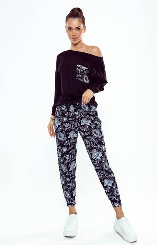 Piżama damska Sarina Eldar czarny-kwiaty	