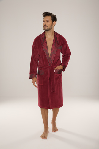De Lafense Noble 868 – szlafrok męski welurowy elegancki, praktyczny, wygodny, burgund