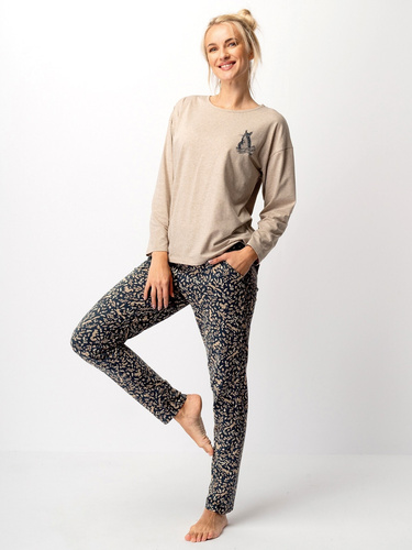 Piżama damska LNS 707 Key – bawełniana, długi rękaw, komplet