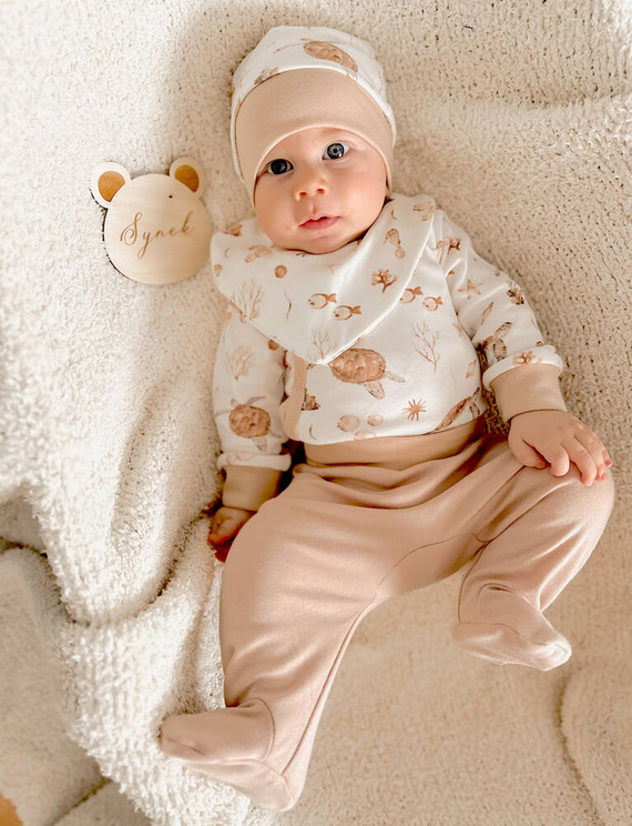 Półśpiochy z bawełny organicznej Turtles Nini brązowy