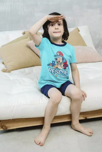 Piżama chłopięca krótki rękaw, spodnie Remek Italian Fashion - turkusowy