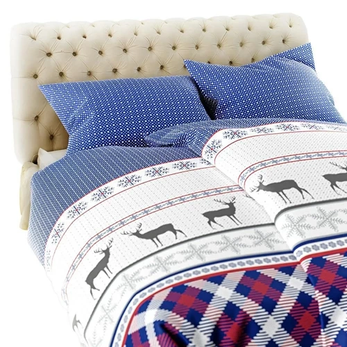 Pościel flanelowa świąteczna renifery Xmass 2D Spod Igły i Nitki niebieski