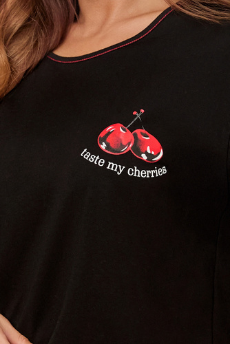 Piżama Damska krótki rękaw, spodenki Cherry Italian Fashion - czarny/druk