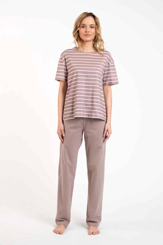 Piżama Damska krótki rękaw, długie spodnie Betty Italian Fashion - cappuccino/druk cappuccino