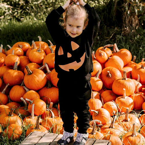 Eevi Dres dziecięcy Halloween czarny – bluza i spodnie, ciepła bawełna