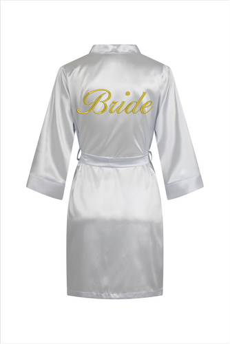 Szlafrok damski satynowy Bride ByShelly - biały/złoty