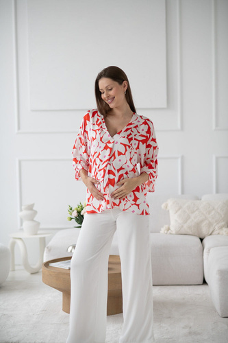 Milk&Love Bluzka ciążowa i do karmienia Mamafullness kwiaty – wiskoza, oversize, rękaw 3/4