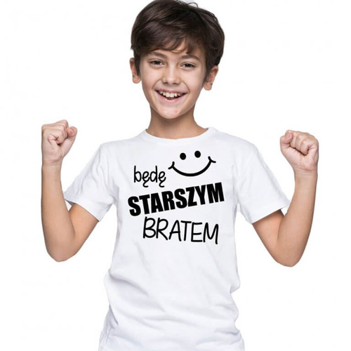 Koszulka dziecięca "Będę STARSZYM bratem v2" Moocha biały