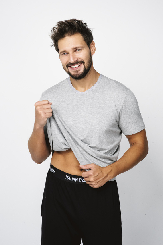 Piżama Męska z krótkim rękawem i długimi spodniami Dallas Italian Fashion - melanż/czarny