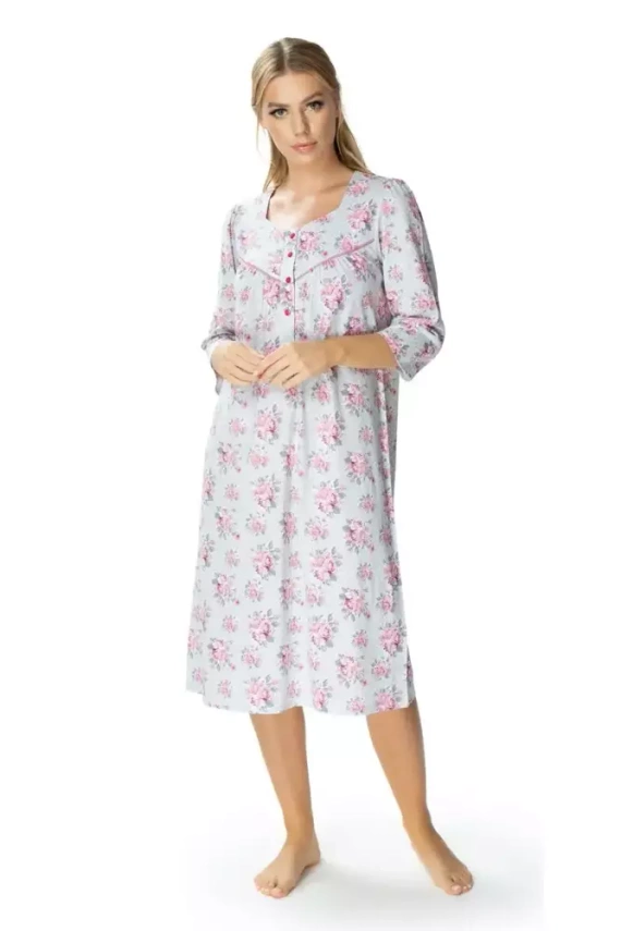 Koszula nocna 86306 Ingrid z rozpinanym dekoltem Mewa kwiaty