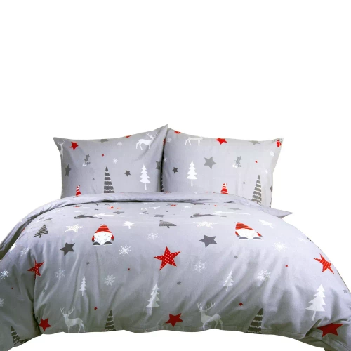 Pościel flanelowa świąteczna 31508/1 gwiazdki drzewa Darymex szary 