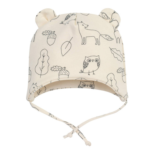 Czapka niemowlęca wiązana Secret Forest Pinokio - ecru liski