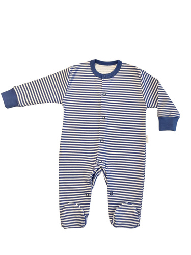 Mamatti PA13640 – pajacyk dla niemowlęcia, granatowy w paski, ze stópkami, bawełniany