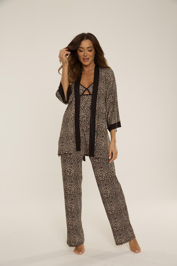 Szlafrok damski 836 Mavis Krótki De Lafense - brąz panterka