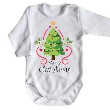 Body długi rękaw "Merry Christmas z choinką BOŻE NARODZENIE" Moocha biały