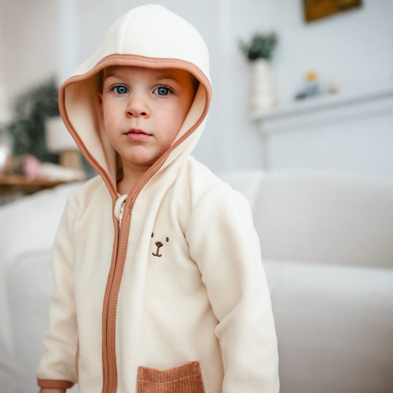 Dziecięca kurtka polarowa Eevi Beary Cool – ecru, kaptur