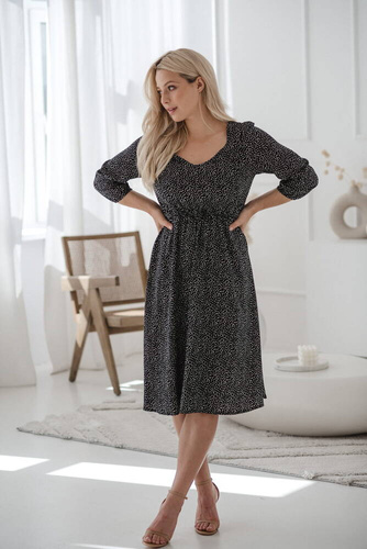 Sukienka ciążowa i do karmienia Lovely Dress Midi rękaw 3/4 Milk&Love kropki na czarnym 